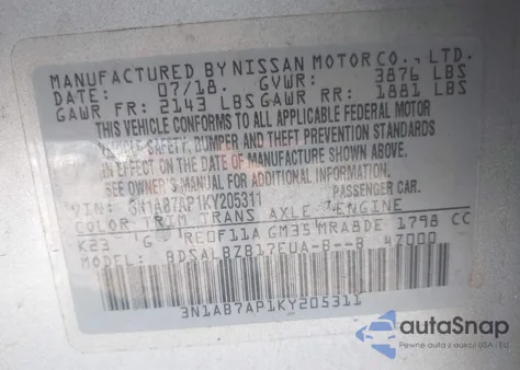 2019 Nissan Sentra S from USA, damaged, VIN 3N1AB7AP1KY205311